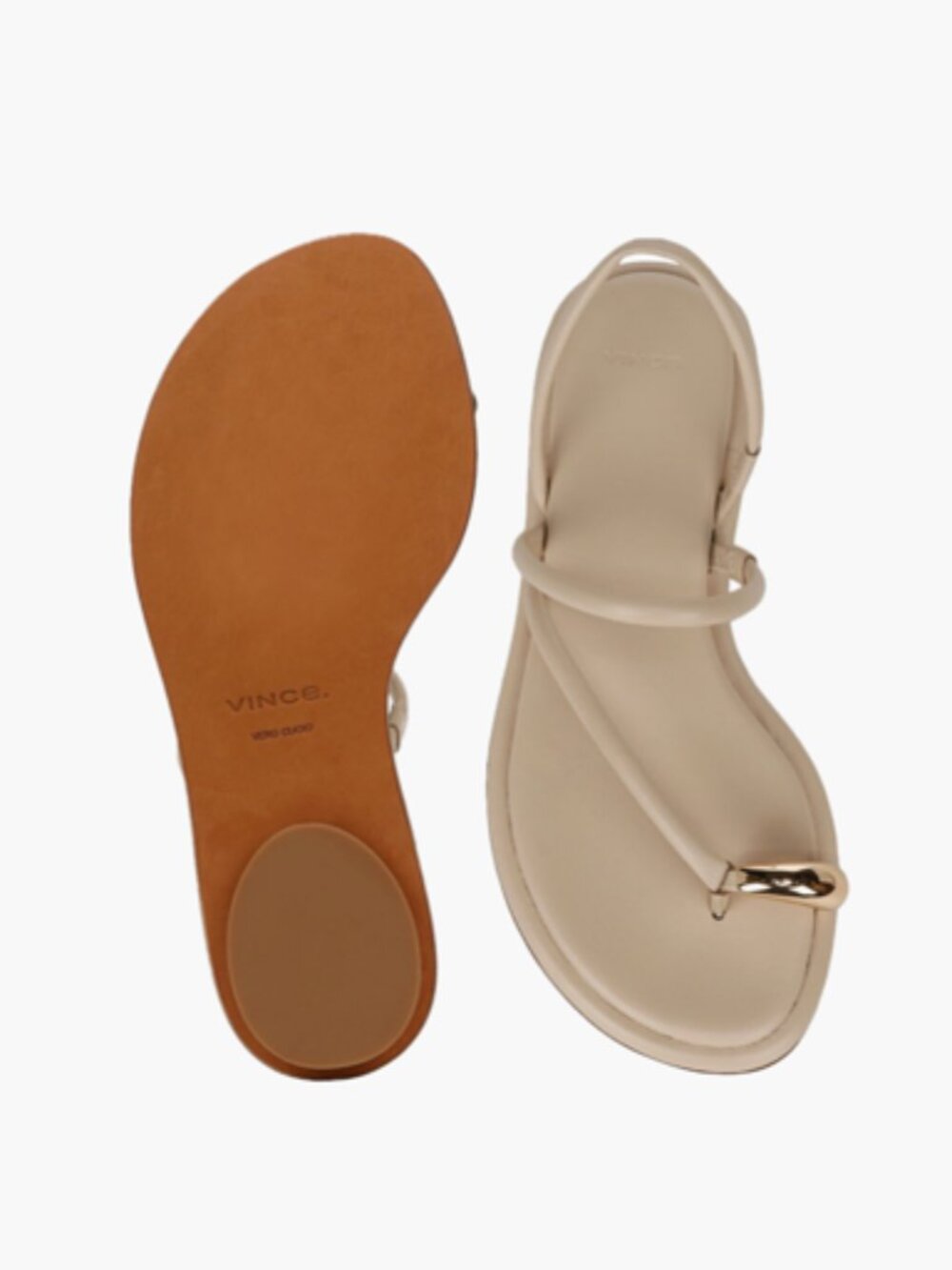 VINCE Lucile Leather Gold-Tone Toe-Ring Slingback Sandals (Birchsand) - Picture 5 of 16